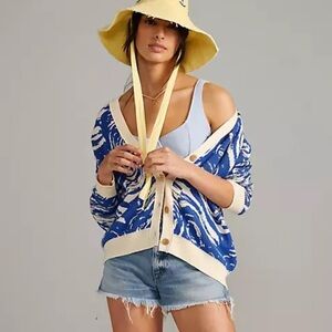 Anthropologie x Bobo Choses Marbled Oversized Cardigan in Blue Sz M